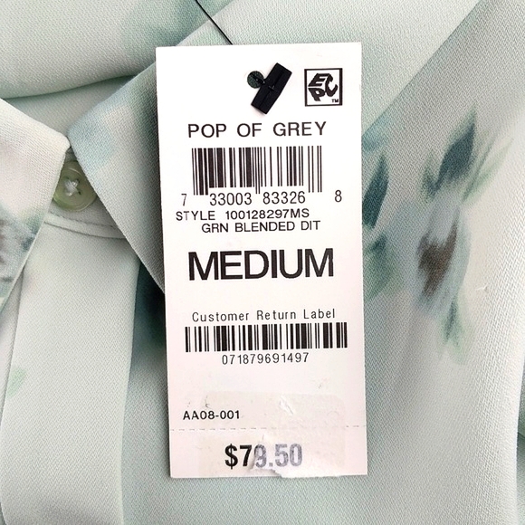 NWT Alfani Seafoam Green Floral Button Down Blouse (Size: Medium) - Picture 12 of 15